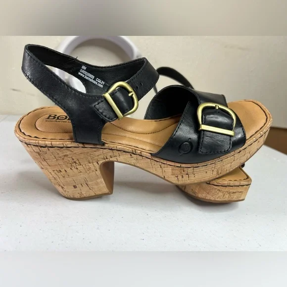 Børn Browyn platform Chunky Leather Women’s sandals black Cork Heel Y2K Preppy 9 - Picture 6 of 7